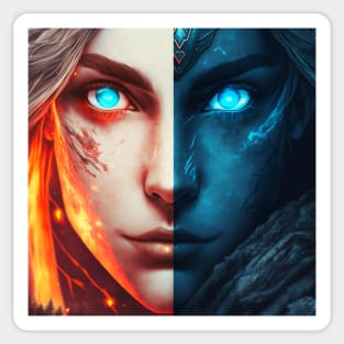 Viking Female Clash of Fire and Ice Sticker